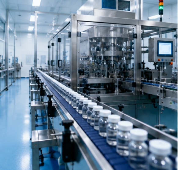 GMPLEX pharmaceutical vial filling line in a GMP cleanroom